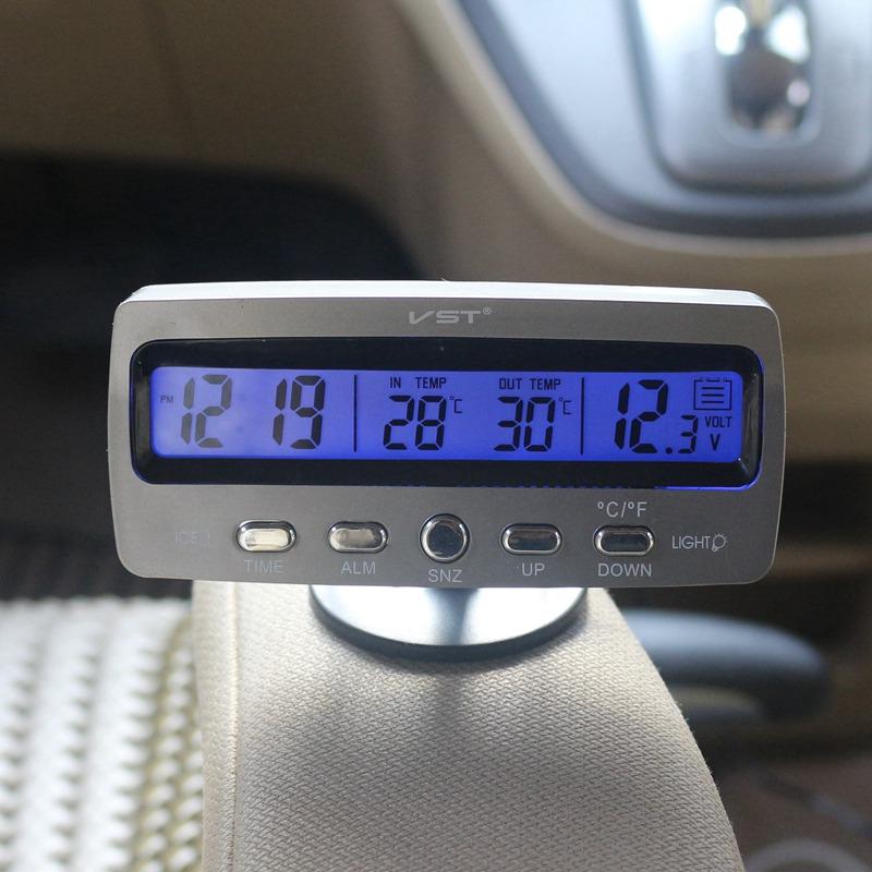 Multiple Functions Car Thermometer Clock Voltmeter Automotive Interior and Exterior Temperature Meter Calendar Clock VST7045V