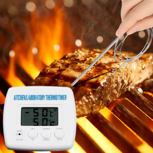 Digital Timer Thermometer Alarm Clock Kitchen Cooking BBQ Food Timer Temperature Diagnostic-tool with Heat Resistant Wire Probe