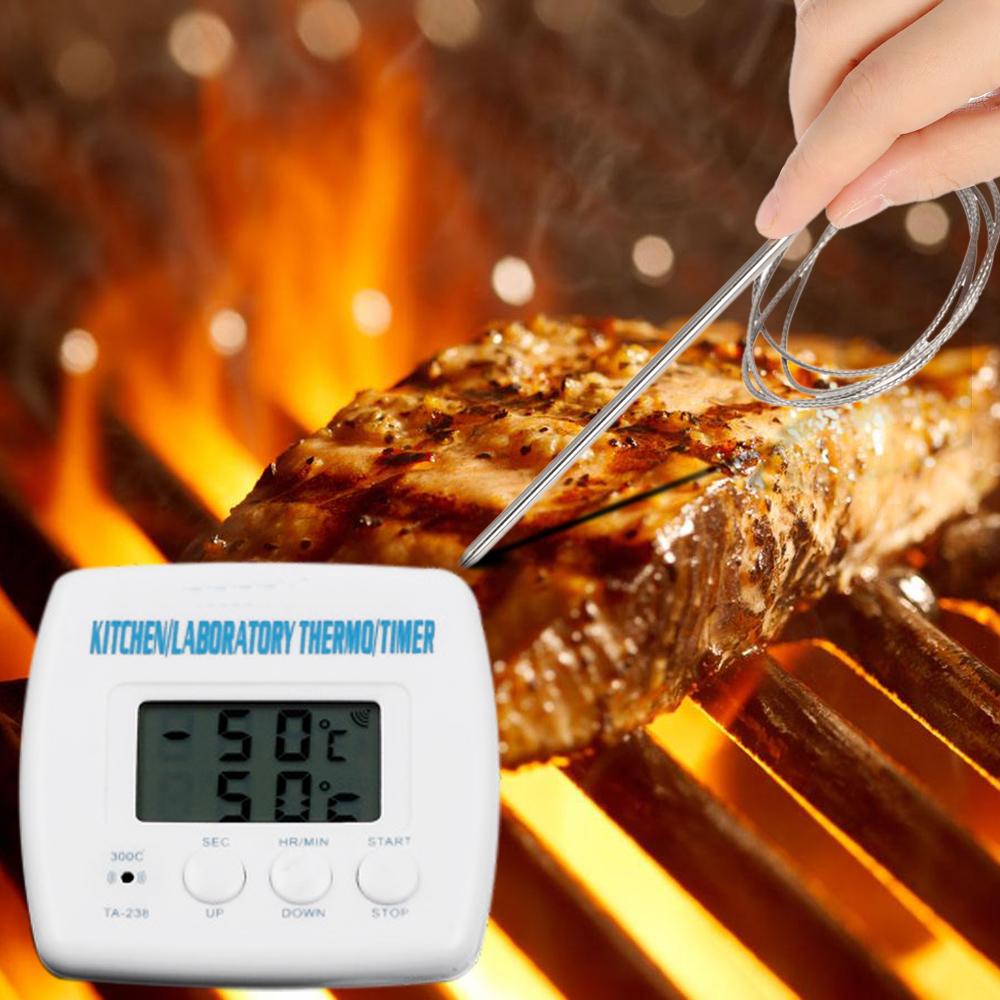 Digital Timer Thermometer Alarm Clock Kitchen Cooking BBQ Food Timer Temperature Diagnostic-tool with Heat Resistant Wire Probe