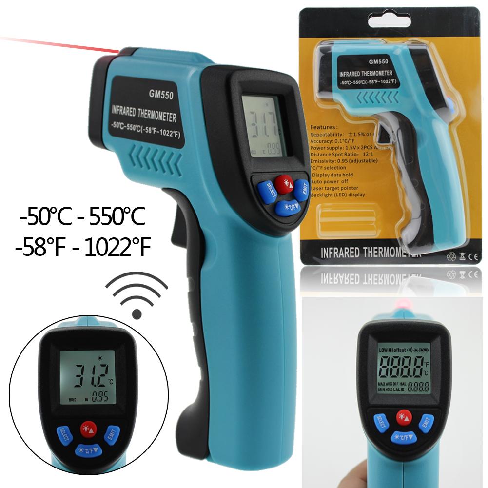 LCD Precise Non-Contact Digital IR Laser Infrared thermometer -50~550 Degree Temp Temperature Meter Pyrometer IR Laser Point Gun