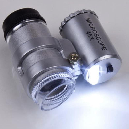 1set 2 LED Light 45x Mini Microscope Magnifier Magnifying Glass Jeweler Loup