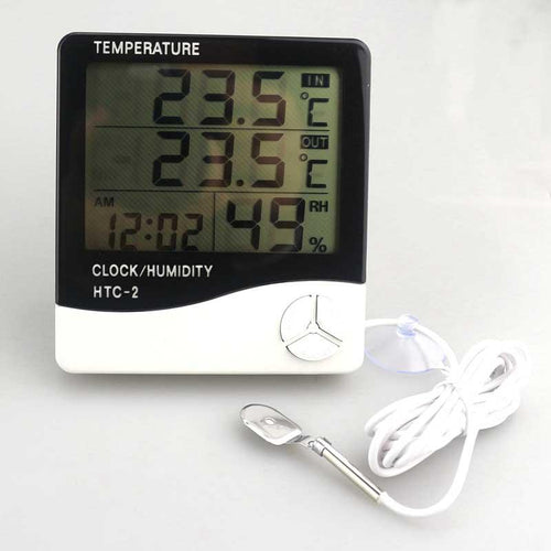 10PCS HTC-2 Weather Station Thermometer Hygrometer Digital LCD Temperature Humidity Meter Clock + 1m external probe In/Outdoor
