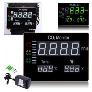 0-9999PPM Digital Wall Mounted Carbon Dioxide CO2 Meter Gas Detector Temperature& Humidity Tester Home Air Quality Monitor
