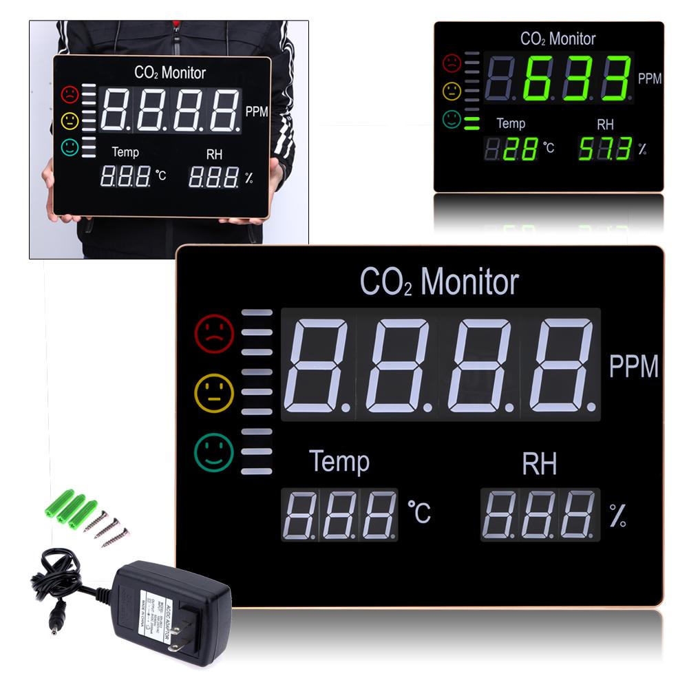 0-9999PPM Digital Wall Mounted Carbon Dioxide CO2 Meter Gas Detector Temperature& Humidity Tester Home Air Quality Monitor