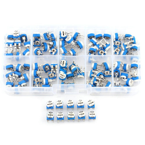 100pcs/Set 10 Values 500ohm-1M ohm Film Variable Resistor Potentiometer Rheostat Trimpot Assortment