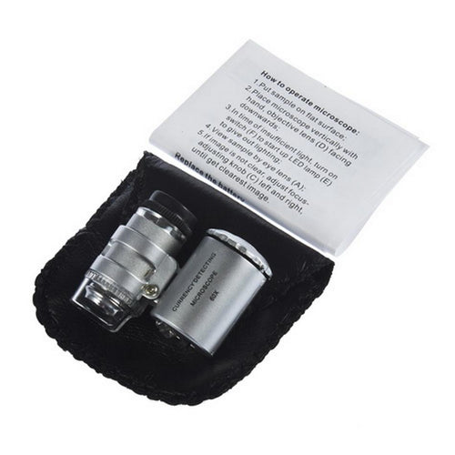 1pc Mini Microscope Pocket 60x Magnifier Handheld Jeweler LED Lamp Light Loupe Brand New