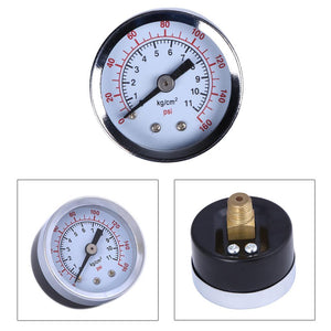 1/8" Mini Pressure Gauge Air Compressor Hydraulic Vacuum Gauge Manometer Pressure Tester 0-160 PSI Back Mount 1.5" Dial Plate
