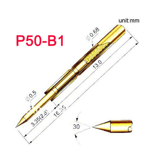 100Pcs P50-B1 Dia 0.68mm Length 16mm 75g Spring Pressure Test Probe Pogo Pin