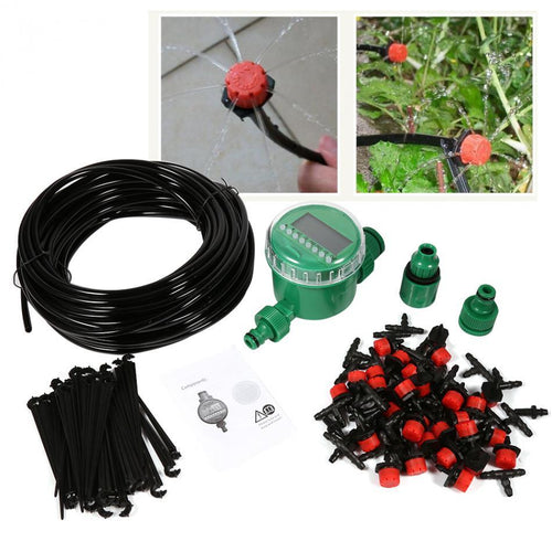 1 Set 20m Micro Irrigation System Electronic Timer Plant Self Watering Drip Garden Dripper Hose Kits Tee Faucet Connector